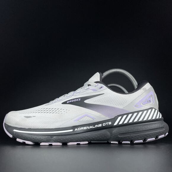 Brooks Adrenaline GTS 23 Womens 9.5 B White Purple Running Shoe Athletic Sneaker - Picture 1 of 9
